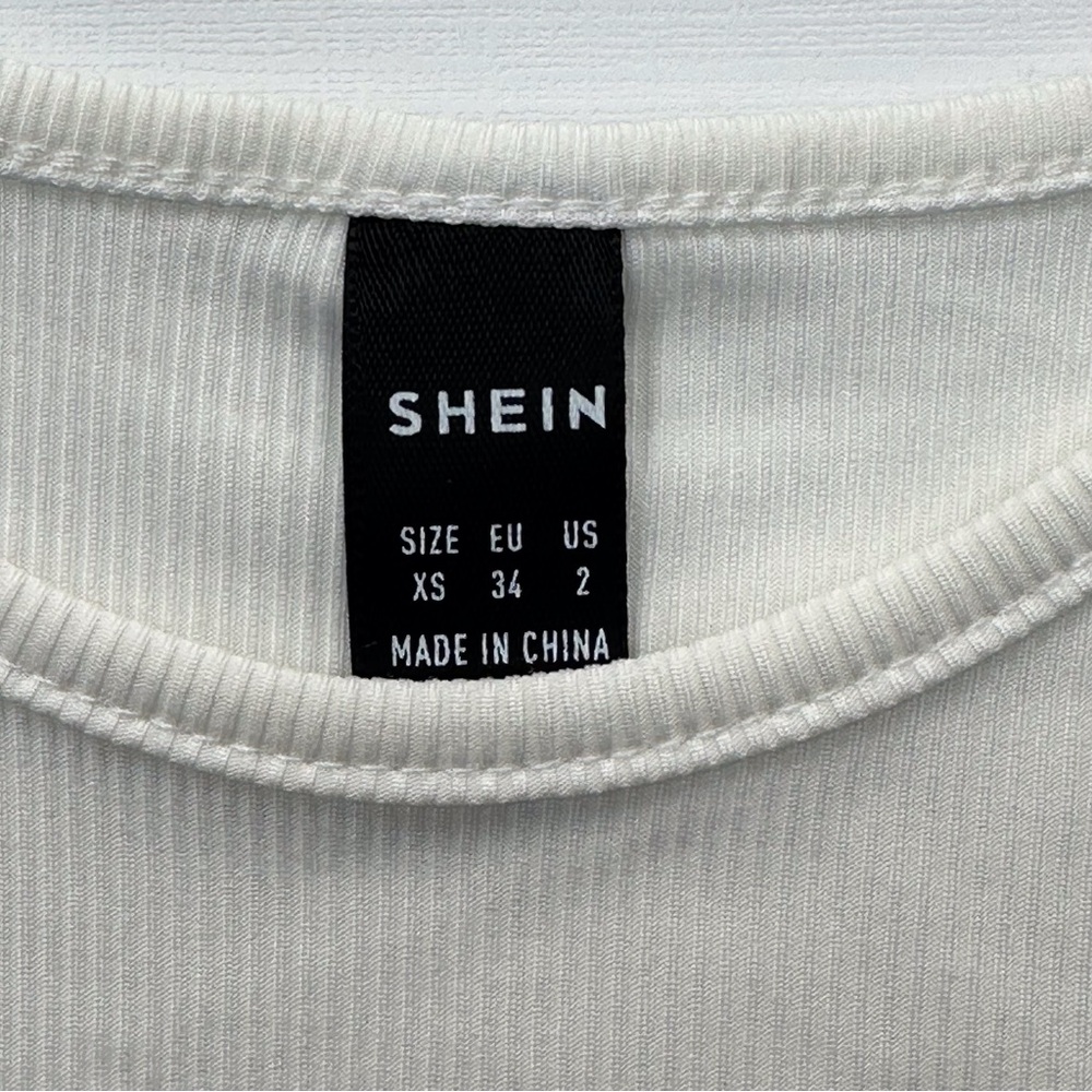 SHEIN ribbed white short‎ sleeve crop top w/ waist ties women’s XS - Picture 3 of 9